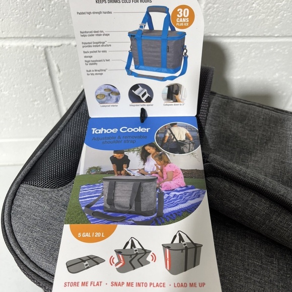 CleverMade Collapsible Insulated Tahoe Cooler 30 Can Bag 5 GAL 20L Gray - Picture 7 of 16